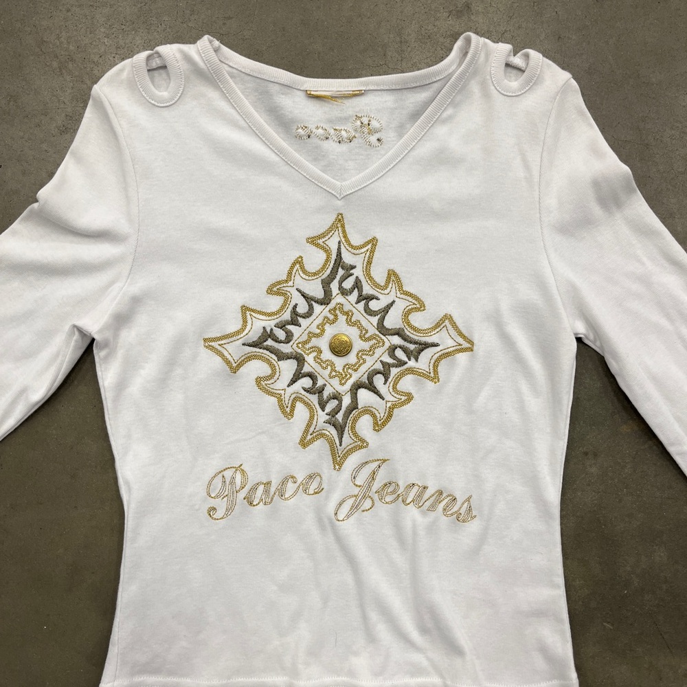 White and Gold Graphic Long Sleeve Tee